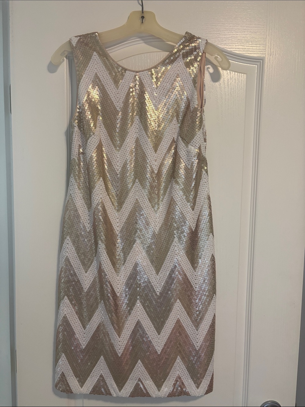Vince Camuto Metallic Gold and White Sequin Chevron Midi Dress